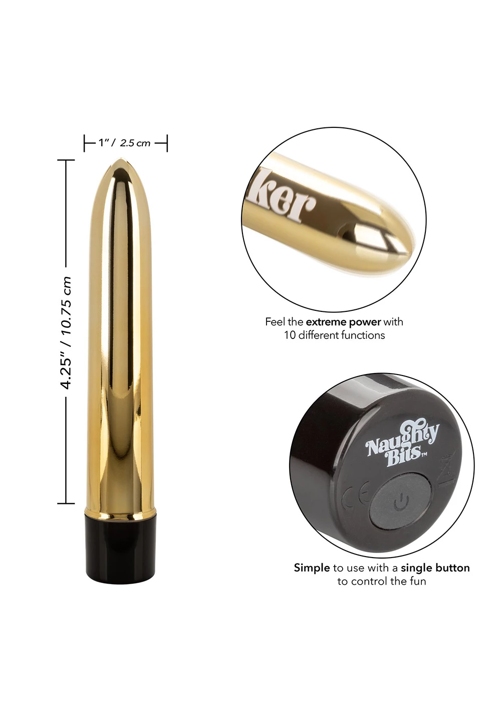 Cal Exotics Naughty Bits Gold Dicker Personal Vibrator - Image 3